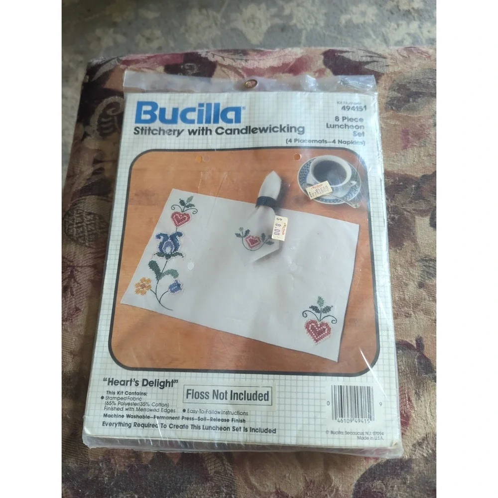 Vintage Bucilla Century With Candle Wicking 8-piece Luncheon Set Cottage Core